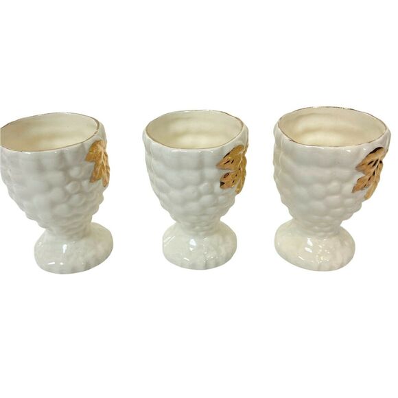 Egg Cups Vintage Japan Cream With Gold Leaves Thin Porcelain Set Of 3 2.5"x1.5" - Picture 2 of 15